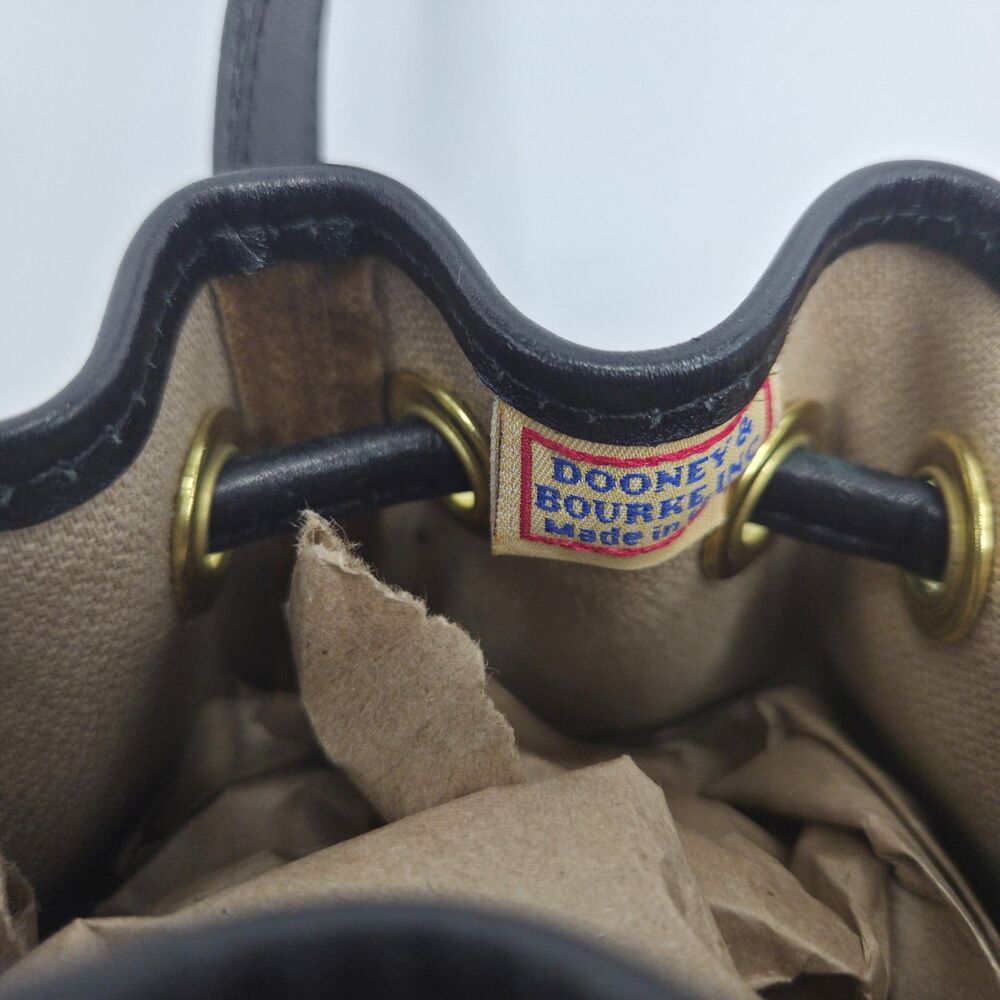 Vintage Dooney & Bourke Brown Velvet Drawstring Bucket Bag Black Leather Trim - Picture 5 of 5